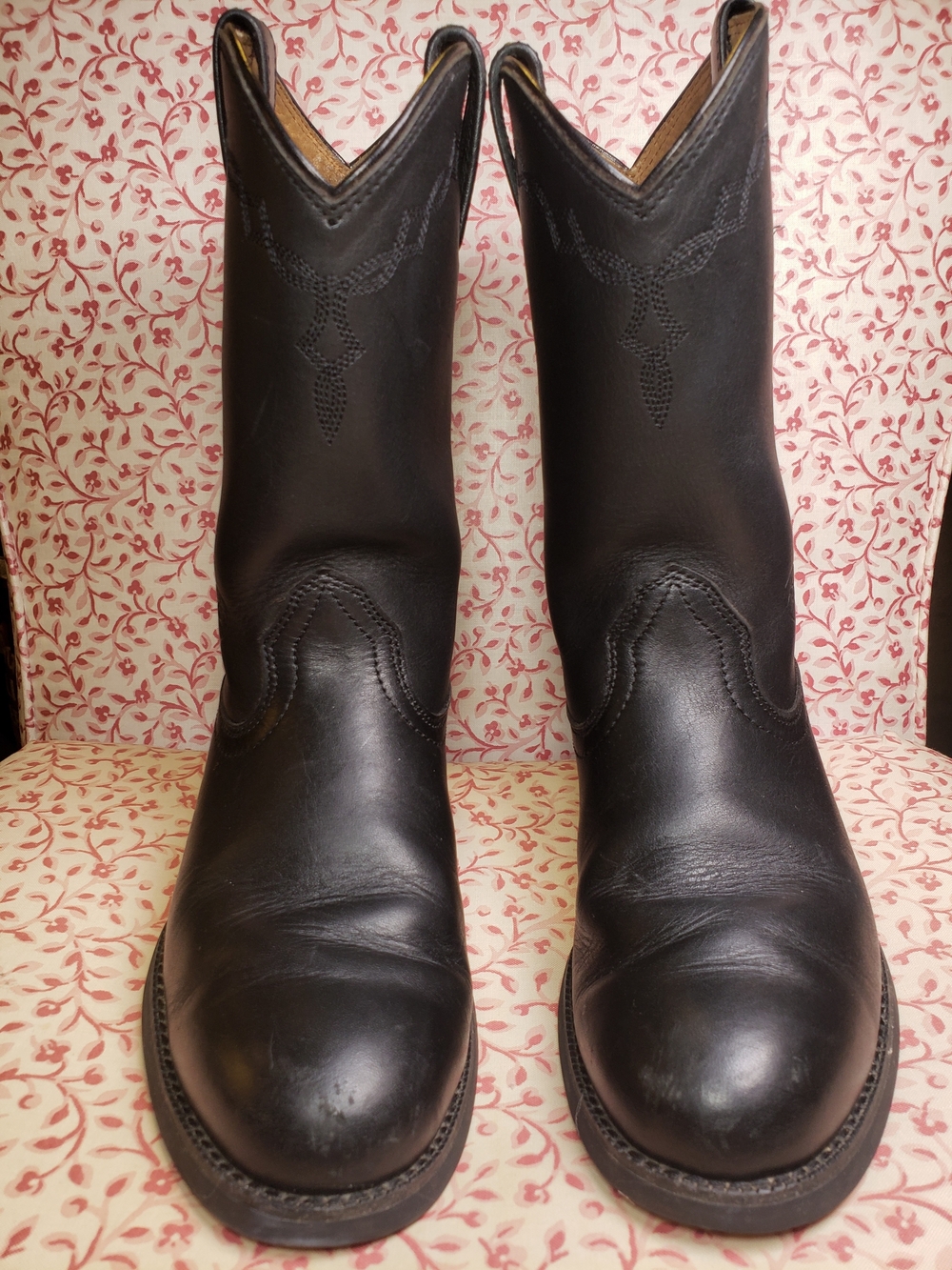 Ariat Black Heritage Roper Leather Western Cowboy Boots - Picture 7 of 10